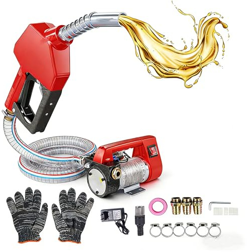 Hopzty Pompa Travaso Gasolio a Batteria 21V 45L/min, Set Elettrico Portatile con Ugello e 2 Tubi 2m per Diesel e Cherosene Senza Batteria