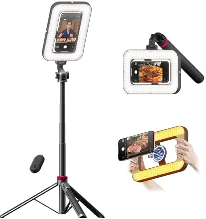 LUXSURE Ring Light and Phone Tripod with Light, 3-in-1 Magnetic 15W LED Fill Light, 6000mAh, 2500K-9000K Dimmable Video Light with Bluetooth Remote for Vlogging, Food and TikTok