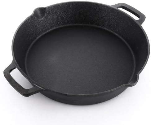 Ghligna Cast Iron Pan, 30cm Pre-Seasoned Cast Iron Skillet Frying Pan with Double Handles - Induction Hob & Oven Safe, Heavy Duty for Grill, Campfire, Indoor & Outdoor Use