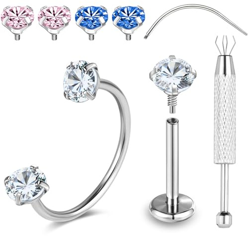 BodyAce 20g Nasenring Hoops F136 Titan Ohrringe Doppel Edelstein Hufeisen Nasenringe für Frauen Männer Innengewinde Septum Lippe Daith Helix Piercing Schmuck
