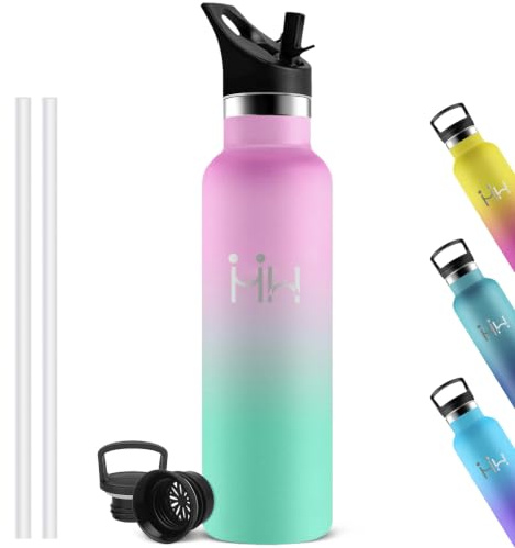 Grsta Borraccia Termica 1 litro, Senza BPA, con Cannuccia, per Ufficio | Senza Perdite Borracce Palestra Acciaio Inox, Bottiglia Termica, Doble Aislamiento, Borraccia per Fitness, Lavoro, Sport