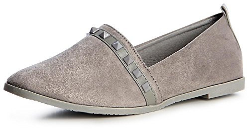 topschuhe24 1326 Damen Slipper Loafer Ballerina Mokassins Velours, Farbe:Grau, Größe:38 EU