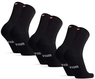 DANISH ENDURANCE Chaussettes de Tennis en Coton, Respirantes & Renforcées, Homme Femme, Lot de 3 ou 6, Noir, 43-47