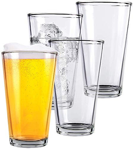 Kitchen Lux Pint Beer Glasses Set of 4 – 16 oz Tall Clear Drinking Glasses and All Purpose Tumblers – Heavy Base Cocktail, Water, Juice Glass – Pub Style Design For Home Dining, Bars, and Parties