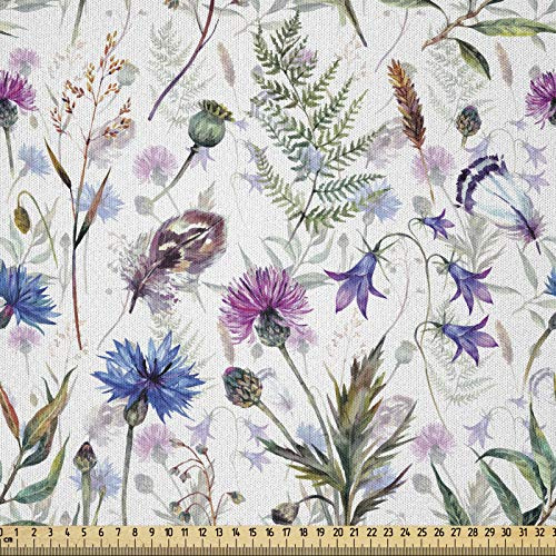 ABAKUHAUS Distel Stoff als Meterware, Aquarell-Wildblumen, Microfaser Multi Zweck Dekostoff für Kunsthandwerke, 3M (230x300cm), Weiß und Lila
