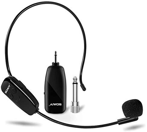 SOAIY 2in1 UHF drahtlos Headset Mikrofon wiederaufladbar 50M 6,35mm& 3,5mm Stecker kabellos Mikrofon für Sprachverstärker PA Karaoke Anlage für Konferenzen Schulung Vortrag Fitnesskurse Reiseleiter