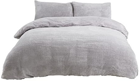 Sleepdown Teddy-Fleece-Bettwäsche-Set, Super-Kingsize-Bett, Grau