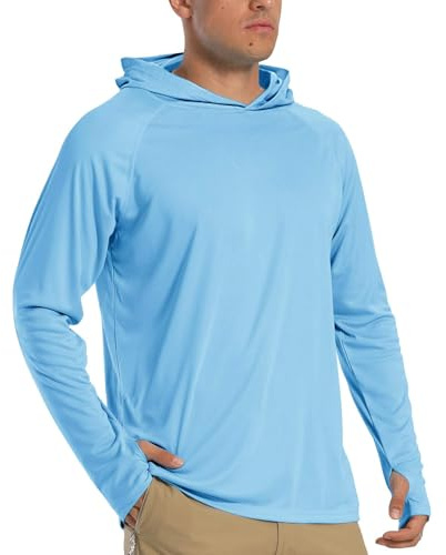TACVASEN Shirt Herren Wasser Hoodie Longsleeve Schwimmshirt Rashguard mit Daumenloch, Blau, L