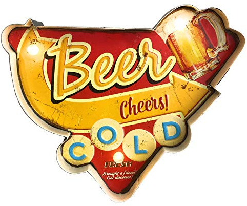 DiiliHiiri Leuchtschild Retro-Schild Wandschild im Vintage-Stil LED Schild für Bar Bier Dekoschild Zubehör für Wohnkultur 50er Jahre Haus Dekoration Retro Leuchtkasten Metallhandwerk (Beer Cheers)