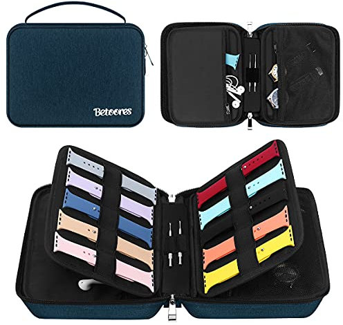 Betoores Bolsa de Almacenamiento para Correa de Reloj, Impermeable Estuche Bolsa para Correa de Smartwatch, Organizador de Banda Mantener 20 Bandas de Reloj, Compatible con Smartwatch - Azul