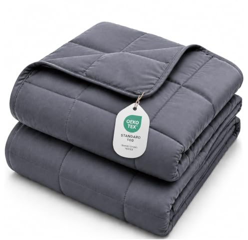 L'AGRATY Weighted Blanket Queen Size(15lbs, 60x80) Cooling Heavy Blanket Microfiber for Adults Breathable Big Weighted Throw Blanket for Summer Fall Winter, Grey