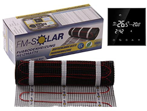 9m² Elektrische Fußbodenheizung 200W/m² elektro Bodenheizung TWiIN Fliese, Thermostat:Touch schwarz