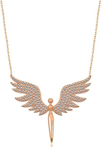 Einzelstück® Schutzengel Halskette 43cm + 3cm 925 Sterling Silber I 14K vergoldet I Glücksbringer (Rosegold)