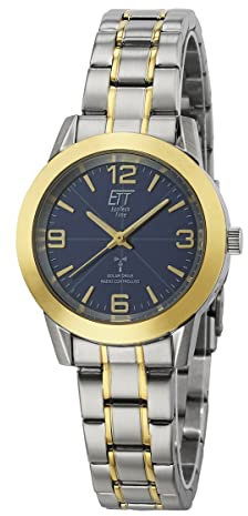 ETT Eco Tech Time Funk Solar Damen Uhr Analog mit digitalem Datum mit Edelstahl Armband ELS-11506-32M