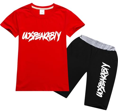 amropi Ragazzi 2 Pezzi Abbigliamento Set Estate Tuta Maglietta e Pantaloncini Completo Rosso, 12-13 anni
