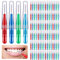 100 Stück Interdentalbürste Zahnstocher Interdentalbürsten Kopf Mundhygiene Dentalbürsten Zahnseide Zahnstocher Reiniger Zahnreinigung Werkzeug, Rot, Blau, Grün, Hellblau