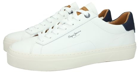 Pepe Jeans PMS30930 Zapatillas para Hombres, en Color Blanco, cómodas, Cordones y Piso Cosido de Goma Antideslizante Hombre Zapatillas Blanco 42