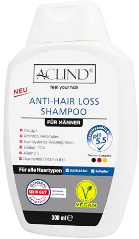 Aclind Anti-Hair Loss Shampoo VEGAN 300 ml Anti Haarausfall-Shampoo Fördert das Haarwachstum und aktiviert die Haarwurzel Gegen Haarausfall, Für jeden Haartyp. Dermatologisch getestet. PZN:18376473