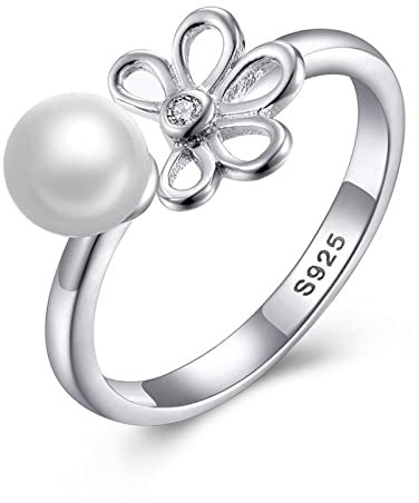 DAOMEI Blumen-große Simulierte Perlen-ringe Für Frauen 925 Sterlingsilber-hochzeits-cz-justierbarer Ringel-schmuck