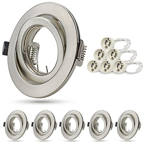 Unikcst 6x Cornice Faretto Incasso Cartongesso GU10, Faretti da Incasso Diametro 98mm Nichel Spazzolato, Inclusa presa GU10 per Lampade LED o alogene, Orientabili a 30°, Forma rotonda