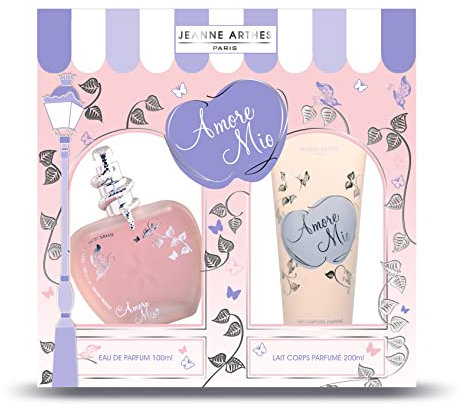 JEANNE ARTHES - Coffret cadeau pour Femme - Amore Mio - Eau de parfum 100 ml + Lait pour le Corps 200 ml - Parfum Musc Tonka - Fabriqué et conditionné en France à Grasse