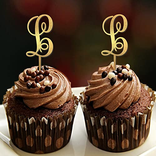 Cupcake-Topper mit Initiale L, Hochzeitsbuchstaben, Monogramm, Name für Hochzeit, Brautparty, Kuchendekoration, elegante wiederverwendbare Zweige, Blatt, individuell, jede Initiale Verlobung