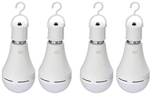 Lixada 4 lampadine a LED E27, ricaricabili, con batteria (lampadina per campeggio, tenda), 12 W, 450 lumen, 6000 K, bianco neutro, 4 pezzi