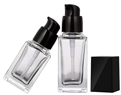 ericotry 2 flaconi vuoti in vetro trasparente con tappo nero ricaricabile per trucco cosmetico per fondotinta lozione detergente essenza siero emulsione (15 ml/5 oz)