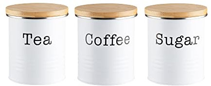 EHC Tea Sugar Coffee Canisters, Set of 3 Tea Sugar Coffee Containers Set, Storage Jars With lids Airtight White