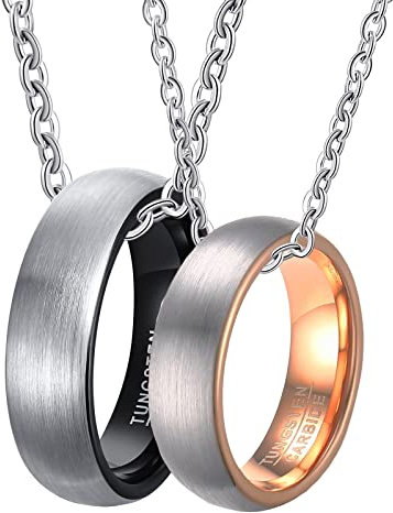 ANAZOZ Paar Ketten mit Gravur Wolfram, Trauringe Wolfram Paarpreis Schwarz Gebürsteter Ring 8mm