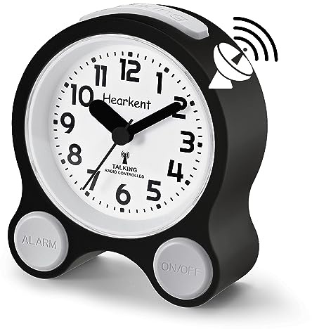 Hearkent Atomic Talking Clock Clear Voice Time and Date with Snooze and Light, Clocks for Seniors 5 Sets of Separate Alarms Non Ticking Volume Control(All Black)