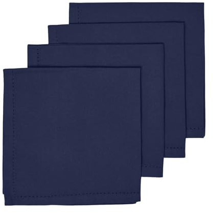 HOMESCAPES Stoffservietten dunkelblau, 4er-Set Servietten mit Hohlsaum 45x45 cm, Tischservietten aus 100% Baumwolle, waschbar & wiederverwendbar