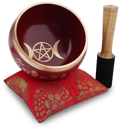 Ajuny Singing Bowl Set Tibetan Moon & Star Design with Mallet & Cushion