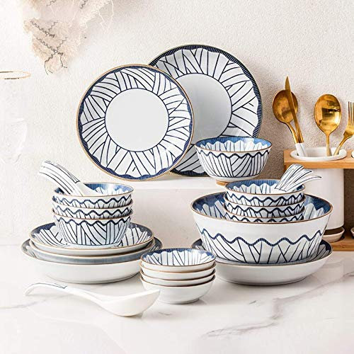 Servizio da tavola resistente, servizio da tavola in ceramica, servizio da tavola in smalto blu in stile giapponese da 28 pezzi