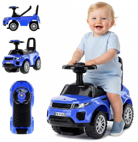 Barnbil från 1 år, bobby car, bil från 12 månader, baby car, baby walker med horn och motorljud (Blå)