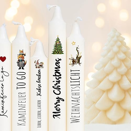 ilka parey wandtattoo-welt Kerzensticker Kerzentattoos Tattoofolie Weihnachten Winter Tiere Fuchs Rentier Schneemann für Kerzen oder Keramik A4 Bogen DIY Stickerbogen kst96