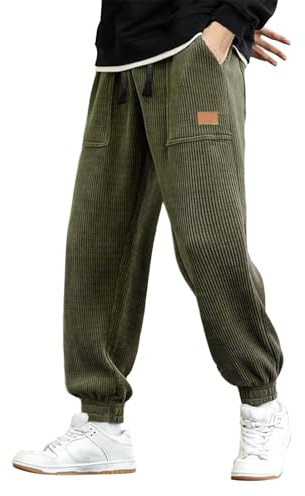 Duohropke Pantaloni da Uomo in Cordura con Elastico Jogginghose Uomo con Polsini Pantaloni Uomo Baggy Pantaloni da Tempo Libero Uomo con Coulisse Lunghi e Larghi in Cordura, Ag., L