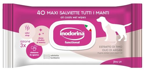 Inodorina Tutti i Manti Lingettes fonctionnelles pour Chiens et Chats (12 Paquets de 40, Lait et Vanille) - Lingettes nettoyantes pour Animaux de Compagnie à l'extrait de thym et à l'huile d'argan