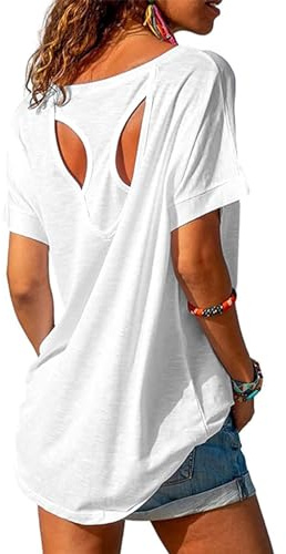 Fisoew Damen Sportshirt Kurzarm Fitness Sport Oberteile | Sport T-Shirt,Oversized,Locker,Leicht atmungsaktiv,Rückenfrei, Racerback,Fitness,Gym,Yoga,Laufen