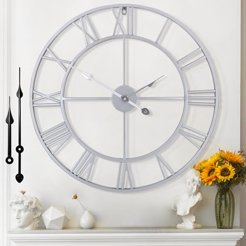 Mee 2ou Große Wanduhr Modern Nahezu Lautlos Ohne Tickgeräusche -80cm Durchmesser Römische Ziffern Wanduhren Modern Wohnzimmer Wanduhr Vintage Für Schlafzimmer Küche Büro Landhausstil Industrial Style