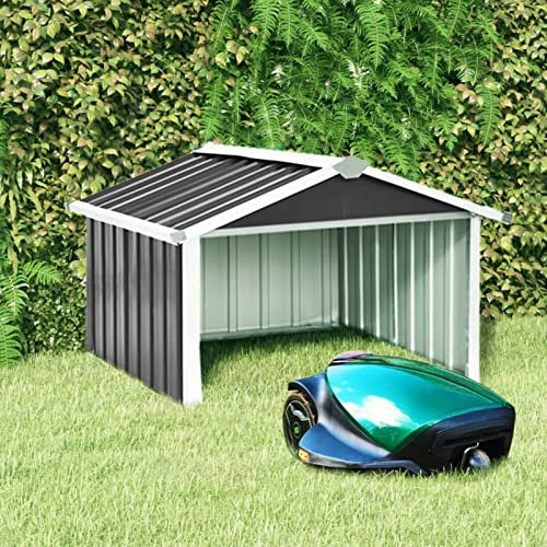 Homgoday Tosaerba garage con tetto a falde, robot tosaerba, garage, robot tosaerba, protezione solare e pioggia, per tosaerba, robot tosaerba, garage, antracite, acciaio zincato, 92 x 97 x 63 cm