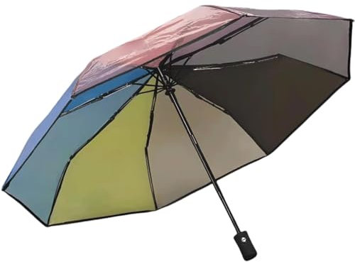 HSHTTKL Regenschirm in Regenbogenfarben, transparent, dreifach faltbar, automatisch zu öffnen, tragbar, Reiseschirm, Kleiner kompakter Regenschirm
