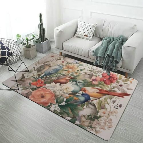 Teppich, saugfähig, rutschfest, 152,4 x 101,6 cm, waschbar, Überwurf, Teppich, Vögel in meinem Garten, Wohnzimmer, Teppich, groß, weich, für den Innenbereich, für Schlafzimmer, Küche, Waschküche, Büro