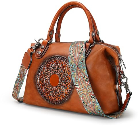 LETEULO Damen Handtasche Echtleder Vintage Umhängetasche Schultertasche Henkeltasche