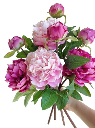 Künstliche Pfingstrosen, Vintage-Seidenblumen, Pfingstrosen mit Stielen für Hochzeitsdekoration, Brautstrauß, Arrangement, Rosa, 4 Stück
