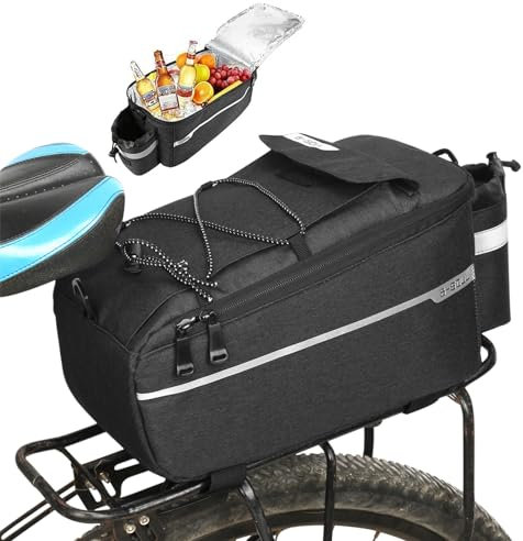 Qooloo Fahrradtaschen Gepäckträger 10L wasserdichte Lsoliertasche, 2-In-1 Reflektierende Gepäckträgertasche mit Tragegriff und Schultergurt 38x16x15,5cm, Schwarz