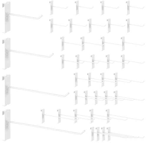 Yauhar 40Pcs 4 6 8 10 Gridwall Display Hooks Assortment Set, White Metal Grid Wall Panel Hanging Display Hook for Garage Shop Retail Storage, Wire Diameter 5mm// 0.2“