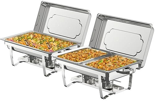 NArra 2 Pezzi Set Buffet Scaldavivande,9L Acciaio Inox Rettangolari Catering Server con Teglia per Alimenti,Formato Intero E Mezzo Telaio Pieghevole Scaldavivande per Feste,Cene,Catering,Matrimoni
