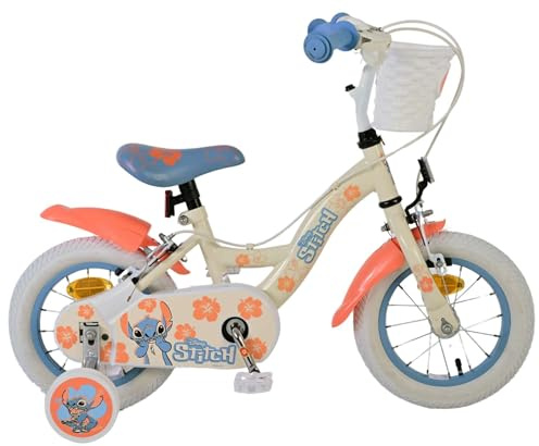 Disney Stitch Kinderfahrrad - Mädchen - 12 Zoll - Zwei Handbremsen - Creme Koralle Blau