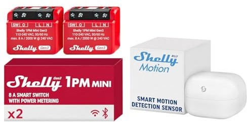 Shelly 1PM Mini Gen3 | Relé de conmutador inteligente WiFi y Bluetooth & Blu Motion | Sensor Bluetooth De Movimiento Y Lux | Automatizacion Del Hogar